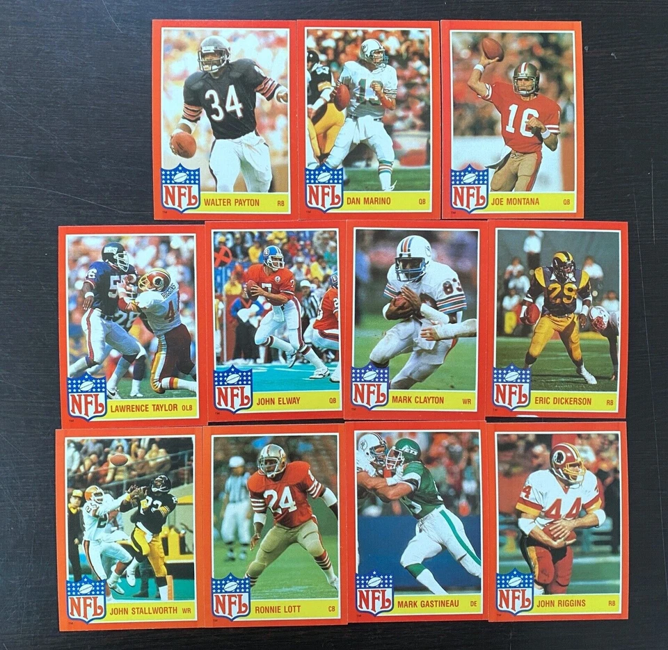 Juego completo de estrellas de la NFL Topps Football 1985 brillante (1-11) Payton Marino Montana Foto 1 de 1