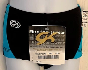 GK CHEER CHILD SMALL BLACK DRYTECH BLUE GYMNASTICS DANCE MICRO MINI SHORTS Sz CS - Picture 1 of 10