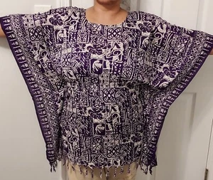African Purple and White Tribal Short Caftan Top Approx. Size Med. - Picture 1 of 12