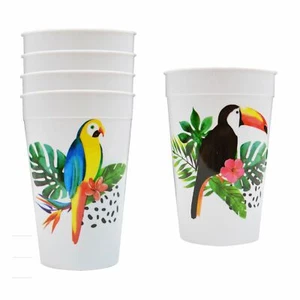 Confezione multipla Tumbler in Plastica Riutilizzabili Design Pappagallo Tropicale Festa Estate Picnic - Foto 1 di 13