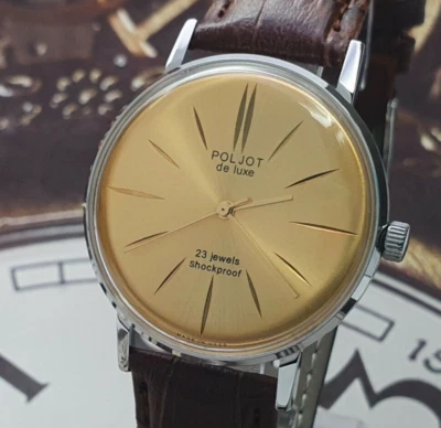Reloj mecánico Poljot De Luxe ULTRA DELGADO 23J 2209 esfera dorada estilo vintage URSS Foto 1 de 4