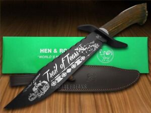 Hen & Rooster Bowie Knife Trail of Tears Deer Stag Blackened Steel 5000B/TT2