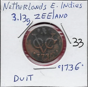 NIEDERLANDE OSTINDIEN, ZEELAND DUIT .1736. WAPPEN VON ZEELAND, - Bild 1 von 2