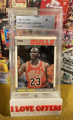 Tarjeta Fleer Michael Jordan 1987 segundo año #59 CGS 9 CSTORE MÁS RARA WCG MJ LEER Foto 1 de 4