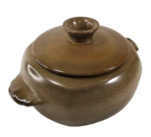 Vintage '65 FRANKOMA Red Pottery 8" Covered Casserole 5V Plainsman Brown *CHIP* - Picture 1 of 12