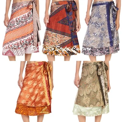 Art Silk Beach Dress Knee Length Skirt Wraparound Sarong Women Gypsy 5 Pcs Lot - Image 1 of 4