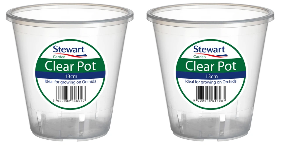 2x Stewart Garden Clear Plastic Orchid Plant Pot Planter - 13cm