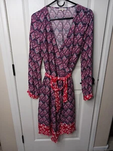 Promesa Long Sleeve Wrap Dress Multi-Print  Medium Boho Hippie Style Fairy NWOT - Picture 1 of 12