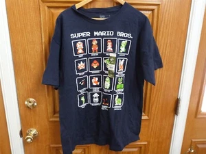 NINTENDO Brand Super Mario 16 Character Pixel Gamer Gift Unisex T-Shirt Blue XL - Picture 1 of 9