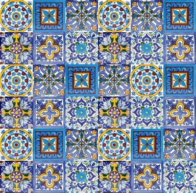 Blue and Yellow Mexican Tiles Talavera SET WALL TILES For Bath Kitchen - Armando - Image 1 of 4