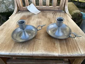 Antiguo par de candelabros de peltre alemán fino estaño S - Imagen 1 de 6