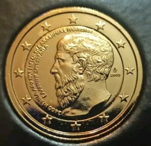 24K GOLD layer UNC 🅰️ 2 Euro 2013 PLATO 🅰️ ancient Greece Grece Grecia - Picture 1 of 2