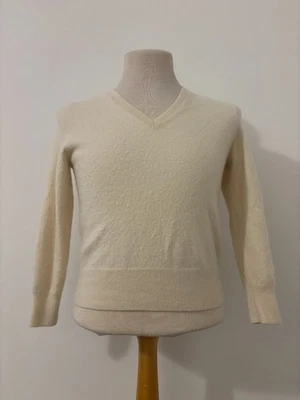 M&S Autograph 100% Pure Cashmere Wool V-Neck Jumper Size 16 Cream Colour - Image 1 of 4