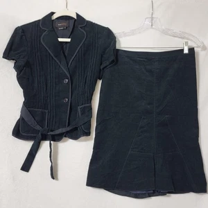 BCBGMAXAZRIA Rock Anzug Set Damen Small/2 Navy Cord Kurzarm Gürtel - Bild 1 von 11