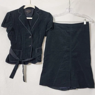 Conjunto de traje falda BCBGMAXAZRIA para mujer pequeña/2 azul marino pana manga corta con cinturón Foto 1 de 4