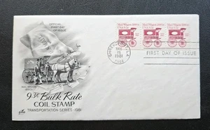US FDC # 1903 Mail Wagon 1880s Coil Stamp 9.3c 1981. - Picture 1 of 6