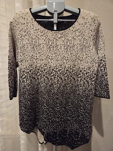 Chelsea & Theodore Tunic Top Womens 1X Beige Black Shimmery 3/4 Sleeve - Picture 1 of 7