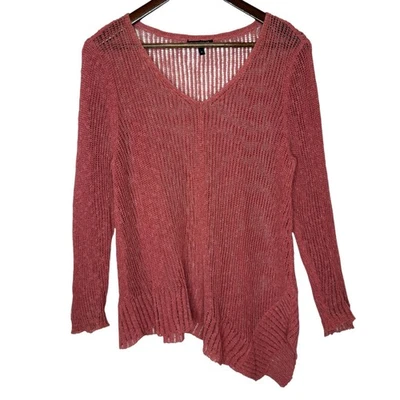 Eileen Fisher Airy 亚麻粒纹罗纹 V 领毛衣 尺寸 M — 第 1/4 张图片