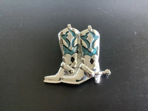 Danny’s Silver Tone Blue Enamel Cowboy Boots Brooch - Picture 1 of 4