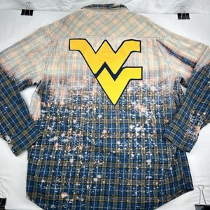 Custom NCAA West Virgina Mountaineers blau Button-Down Flanellhemd-Größe XLarge - Bild 1 von 8