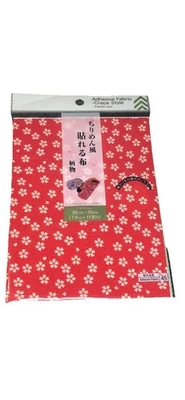 Adhesive Fabric Sheet Crepe Style Red & White Traditional Japanese Style Floral - Image 1 of 4