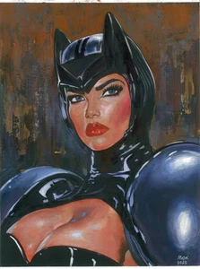 original painting 30 x 40 cm 59ZbM artwork oil paints modern Catwoman - Picture 1 of 3