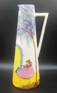 Royal England Pitcher Hand Painted Ewer Ceramic Vase 11" Girl in Garden - Picture 1 of 9