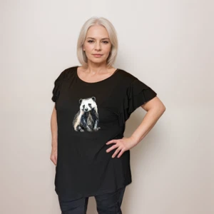 ROCKTHOSECURVES WOMENS Plus‑Size Black t-shirt Top with Badger & Frilled Sleeves - Picture 1 of 12