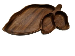 Vintage House Of Monkey Pod Wooden Serving Divided Tray Leaves Hawaii 20x11x2 - Picture 1 of 9
