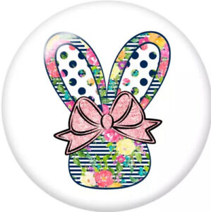 Easter Bunny Striped Floral Pink Bow Glass 20mm Snap Charm For Ginger Snaps