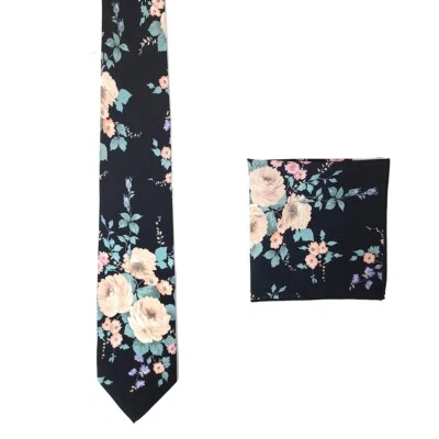Corbata estándar con pañuelo floral de algodón para hombre Romario Manzini® Foto 1 de 4
