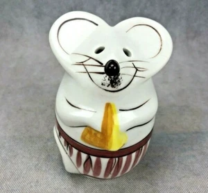 Vintage Ceramic Mouse Parmesan Cheese Shaker Pink striped apron red pepper flake - Picture 1 of 5