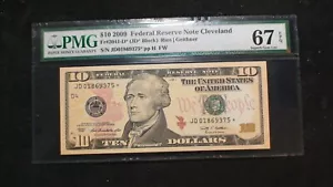 2009 CLEVELAND Ten Dollar PMG GEM UNC 67 EPQ Federal Reserve STAR NOTE $10 BILL - Picture 1 of 4