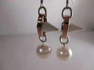 JOOMI LIM Dynamic Duo Sphere and Spike Earrings NWT $145 Gold White Enamel Pearl - Picture 1 of 11