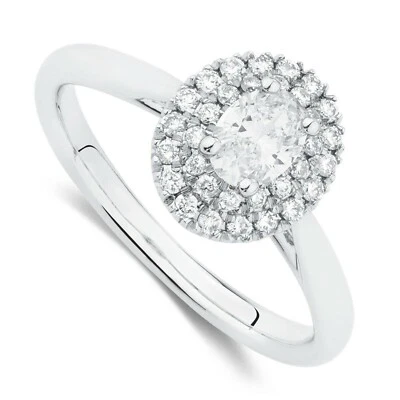 0.75Ct Oval Shape Double Halo Simulated Diamond Engagement Ring 14K White Plated - Image 1 of 3