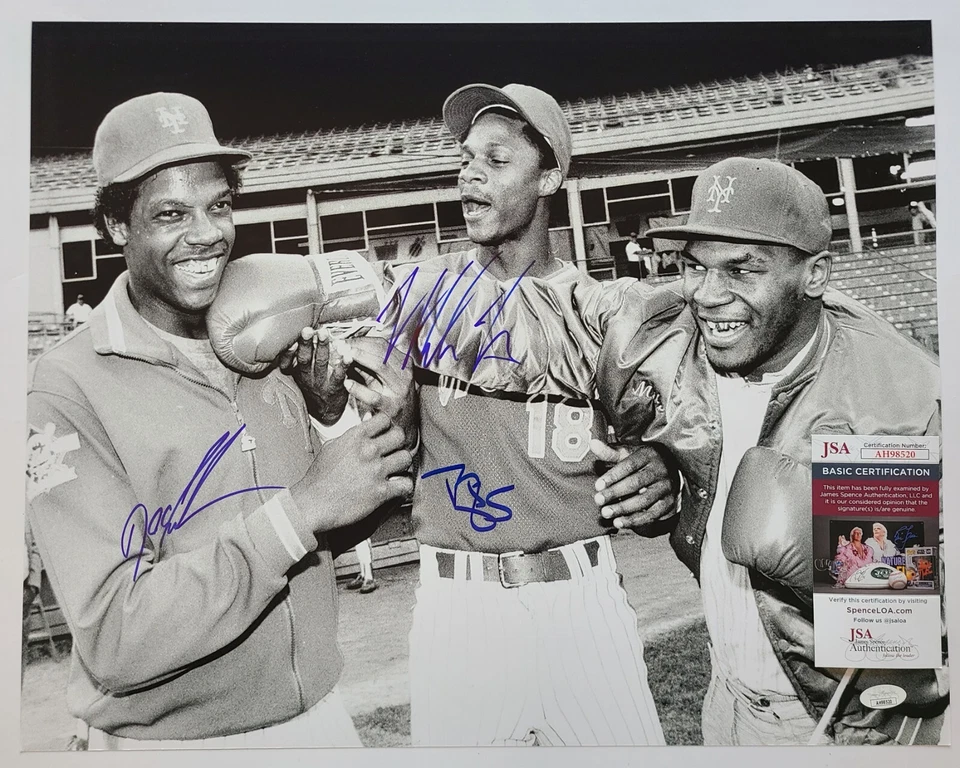 New York Mets Dwight Gooden Darryl Strawberry Mike Tyson Signed Auto 16x20 JSA - Image 1 of 4