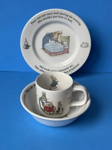 Vtg Wedgwood ENGLAND Beatrix Potter Peter Rabbit 3 Pc Child’s Dinnerware Set EUC - Picture 1 of 16