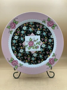 ME Mary Engelbreit Chinz Charming Black Pink Rim Flowers Platter 12" 2002 Boxed - Picture 1 of 9