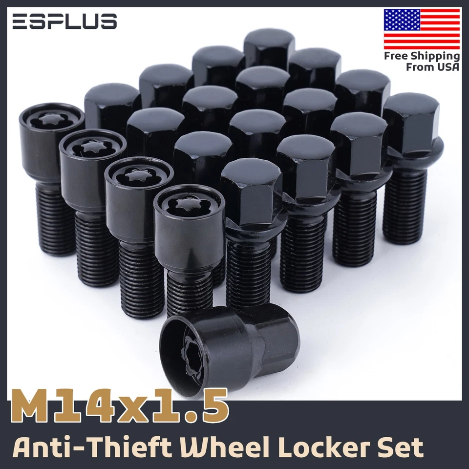 20 Pcs Volkswagen Wheel Lock 14x1.5 Black 28mm Fit Golf/ID/Jetta/Passat/Tiguan - Image 1 of 4