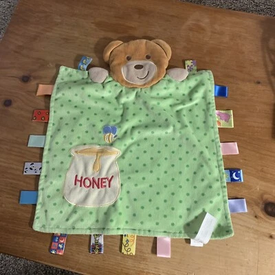 Taggies Peek A Boo коричневый медведь милый безопасности одеяло пчелы мед зеленый горошек - Изображение 1 из 4