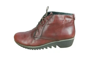 Wolky Dusky Women's Burgundy Leather Lace Up Casual Wedge Bootie Size 41 US 10 - Picture 1 of 10