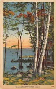 Postcard VT: Greetings from Springfield, Vermont, Vintage Linen, Unposted - Picture 1 of 2