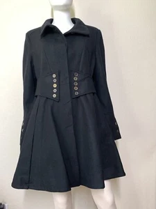Betsey Johnson Black Wool Blend Coat Women's 12 Fit & Flair Pleated Pockets - Picture 1 of 8