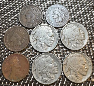 LOT DE 8 PIÈCES USA AMÉRICAINES. (1292) INDIAN, BUFFALO ET LINCOLN 1883 à 1937 - Picture 1 of 6
