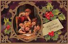  Gold frames kids writing to Santa Claus c 1911 Christmas postcard AH113