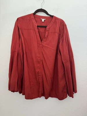 Blusa pulóver Cato para mujer roja manga acampanada cuello en V abertura lateral Tencel talla 18/20 Foto 1 de 4