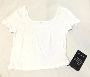 New Locoowai Womens White U Neck Short Sleeve Crop Tee - Slim Fit - NWT - Picture 1 of 1