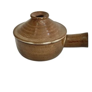 Ceramic Stoneware Microwave Egg Cooker Veg Steamer With Lid Handle Brown Vtg - Picture 1 of 14