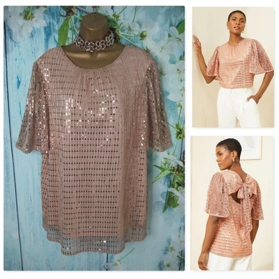 Blusa Next Love & Roses Mujer Oro Rosa Lentejuelas Atado Trasero 18 Fiesta Navidad Nueva Sin Etiquetas Foto 1 de 4