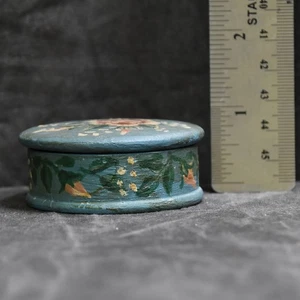 2 cajas de baratijas vintage redondas de madera pintadas a mano con flores arte popular - Imagen 1 de 7